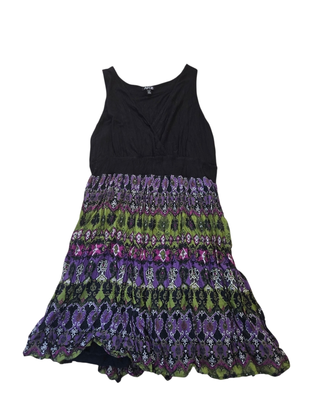 Apt. 9 black and multi-colored print sleeveless lined dress, PL. EUC.